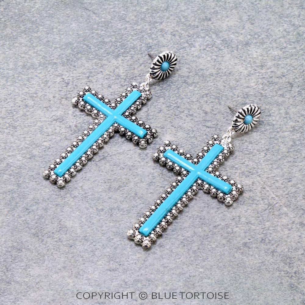 Western Cross Acrylic Stone Stud Earrings