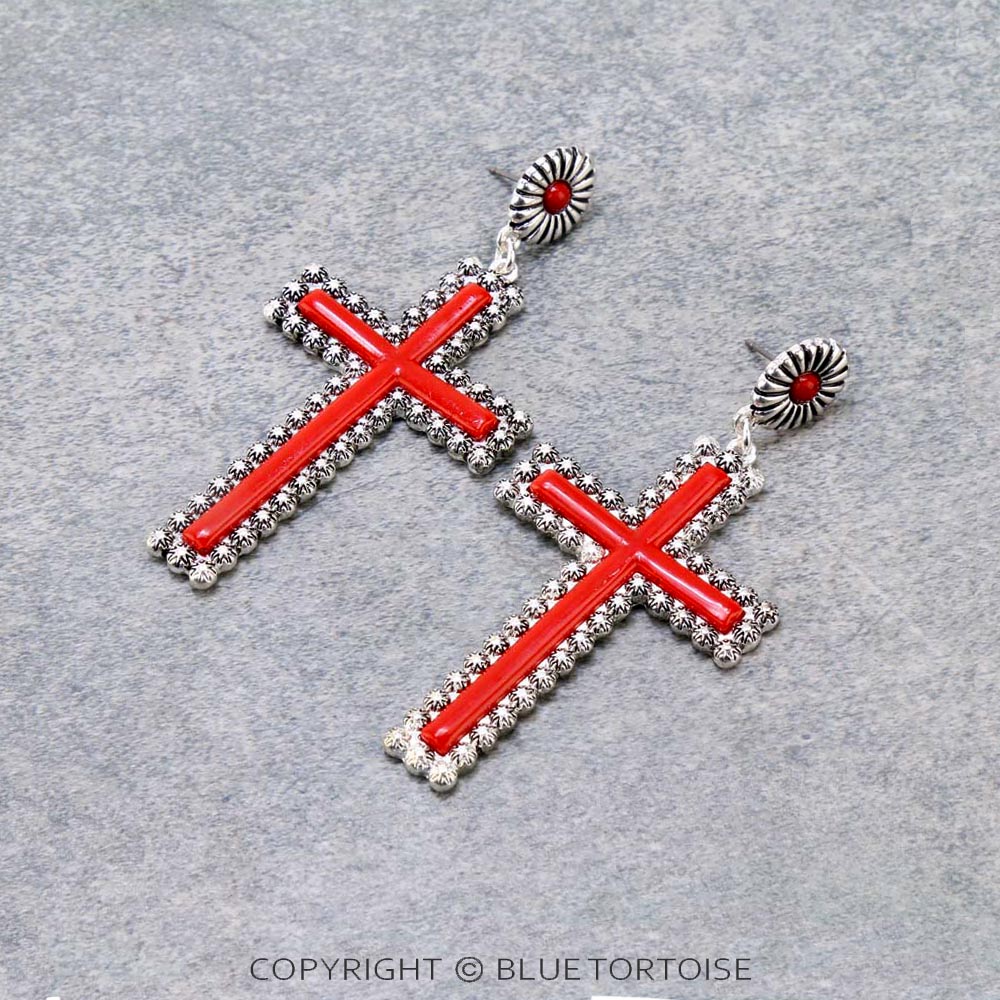 Western Cross Acrylic Stone Stud Earrings