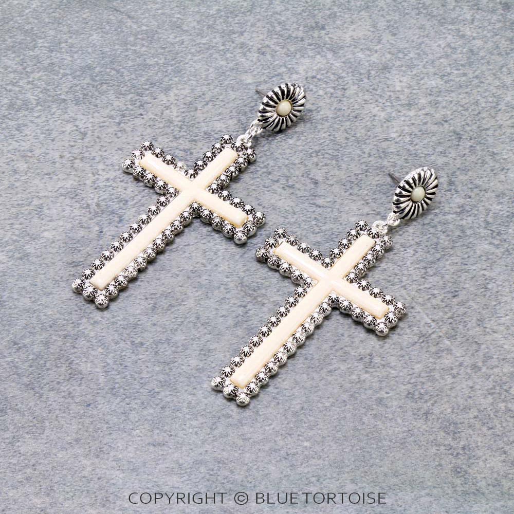 Western Cross Acrylic Stone Stud Earrings