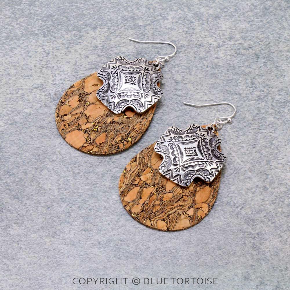Western Cross Cork Dangle Earrings