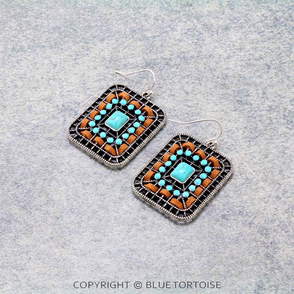 Western Suede Rectangle Dangle Earrings