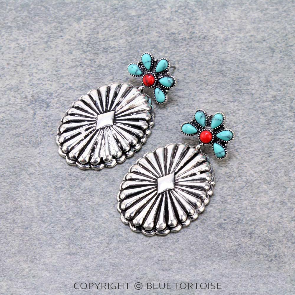Western Concho Stone Stud Earrings