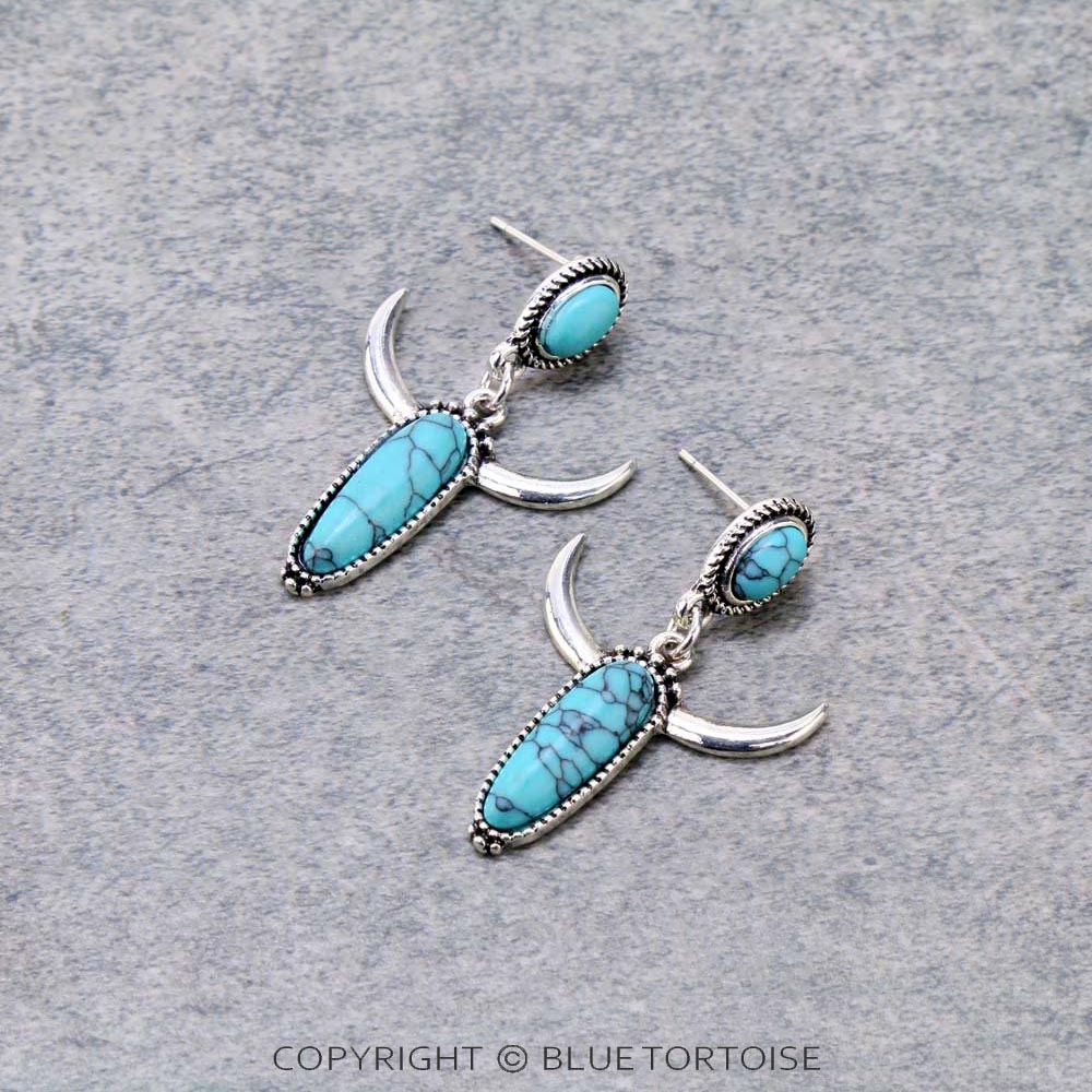 Western Steer Head Semi Stone Stud Earrings