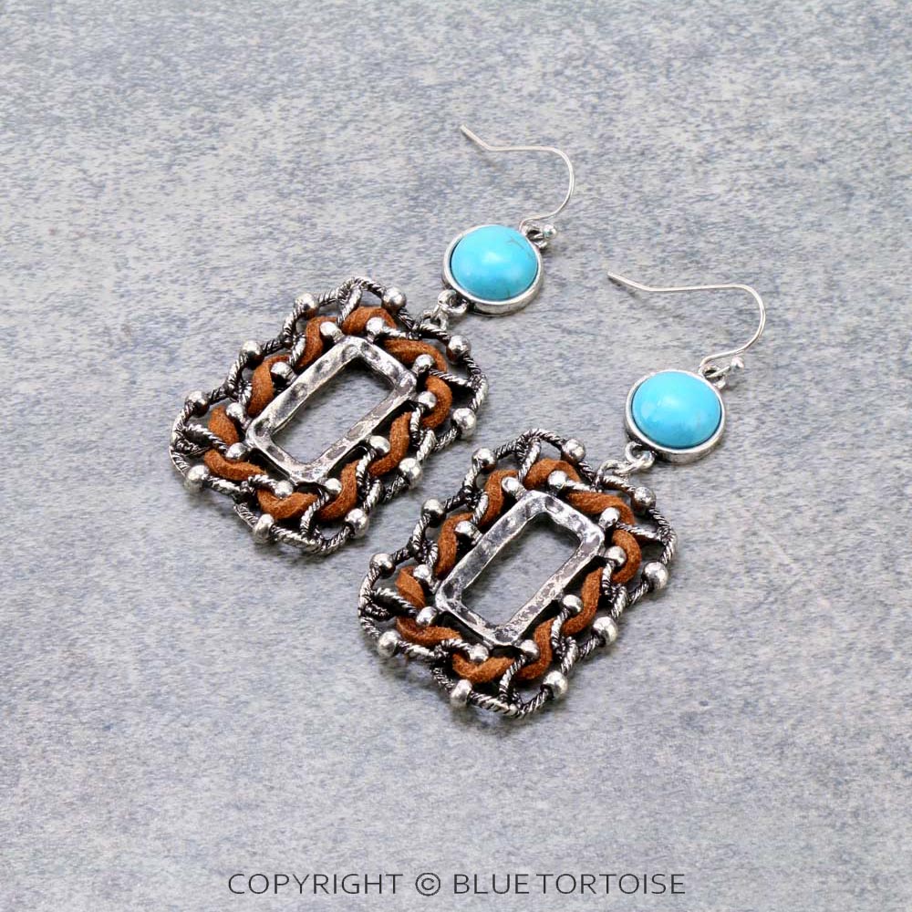 Western Suede Rectangle Dangle Earrings