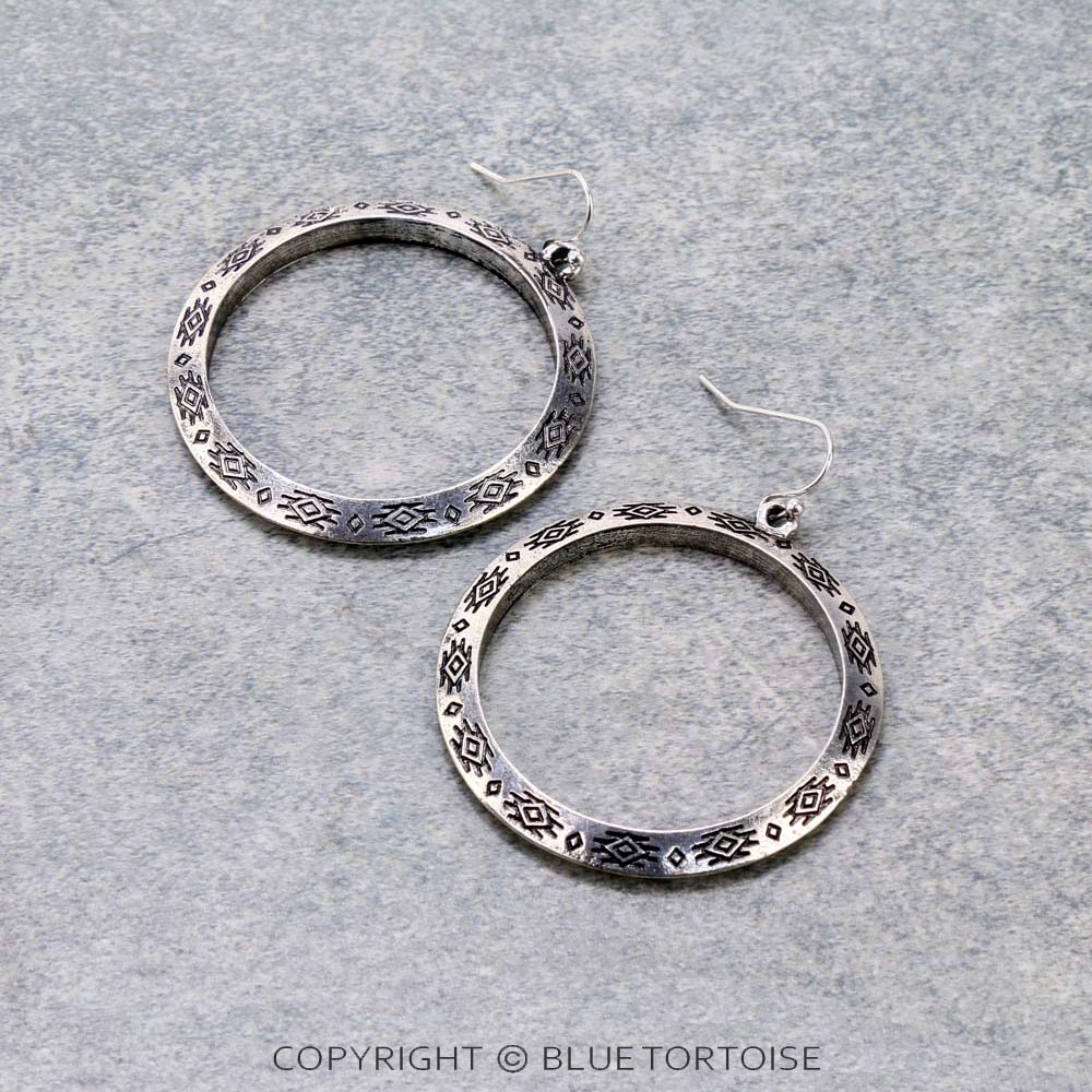 Western Texture Hoop Dangle Earrings