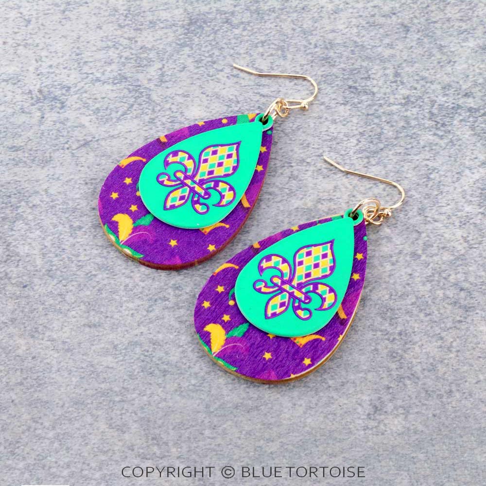 Mardi Gras Teardrop Dangle Earrings