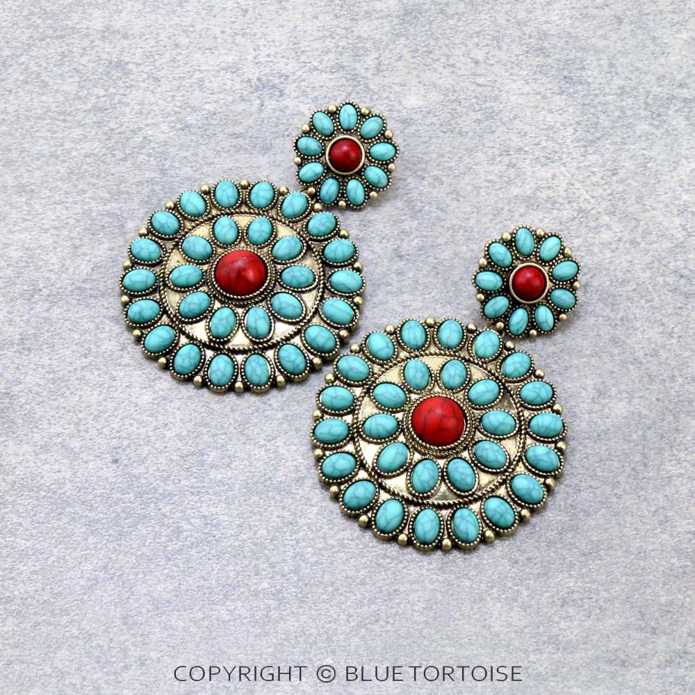 Western Concho Stone Stud Earrings