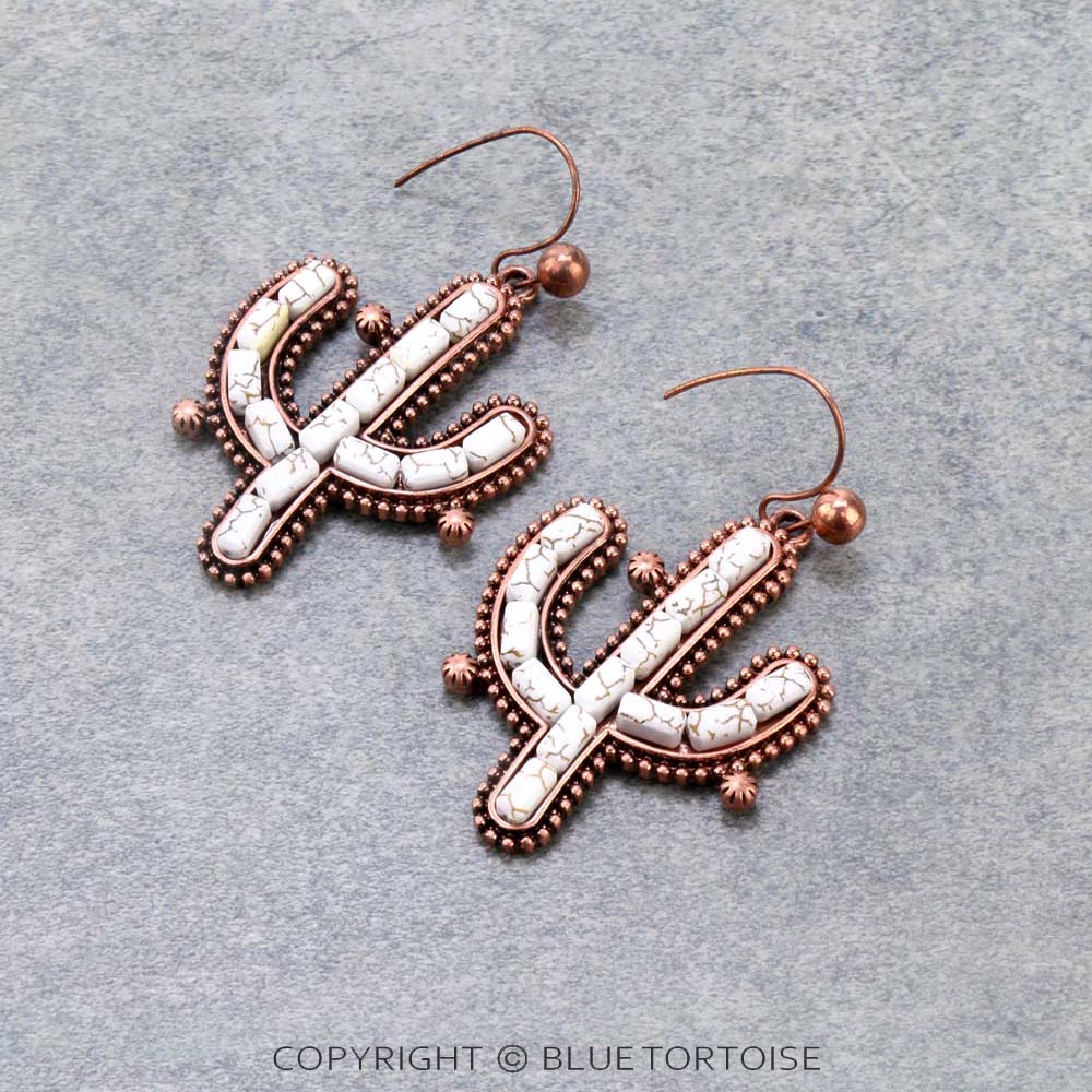Western Cactus Stone Dangle Earrings
