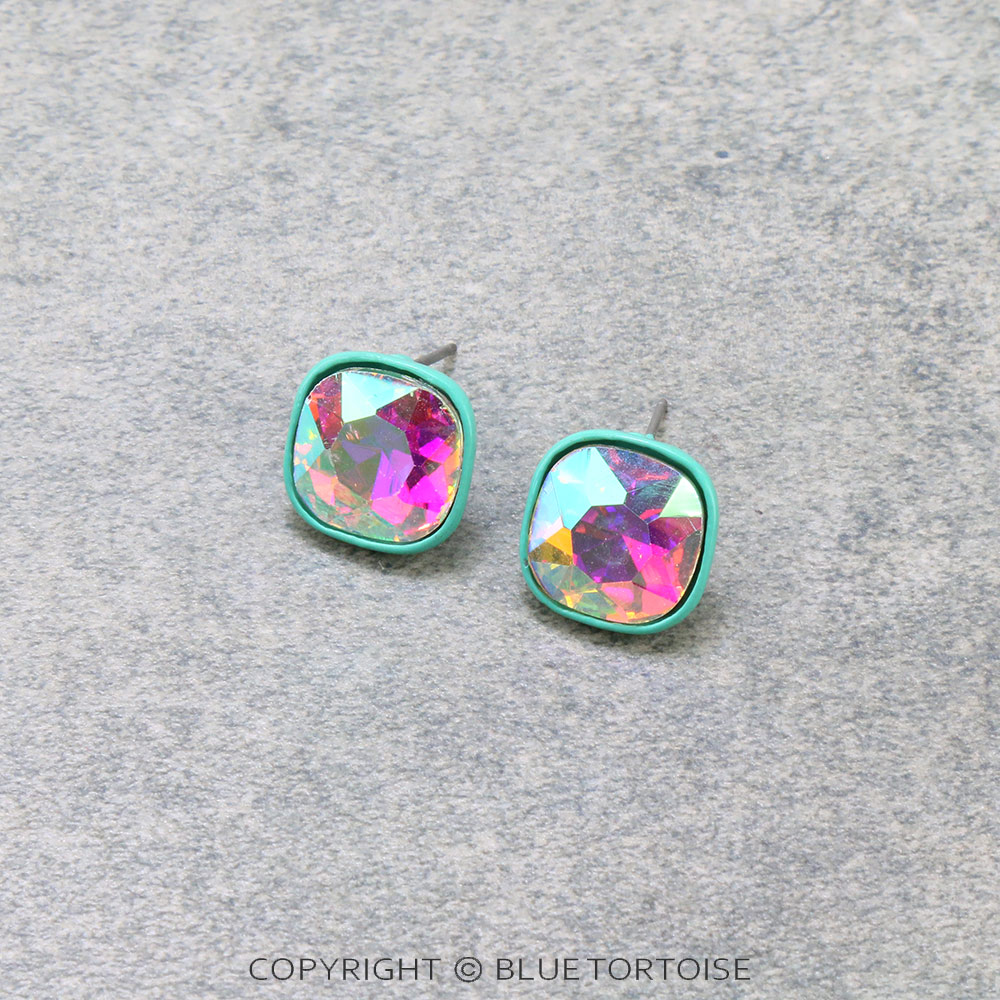 Glass Stone Stud Earrings