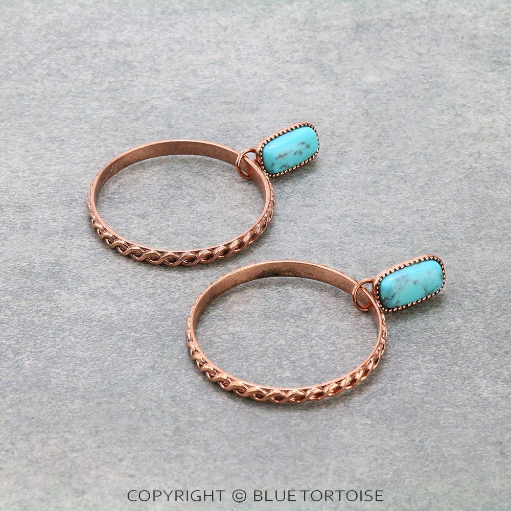 Western Metal Hoop Stone Stud Earrings