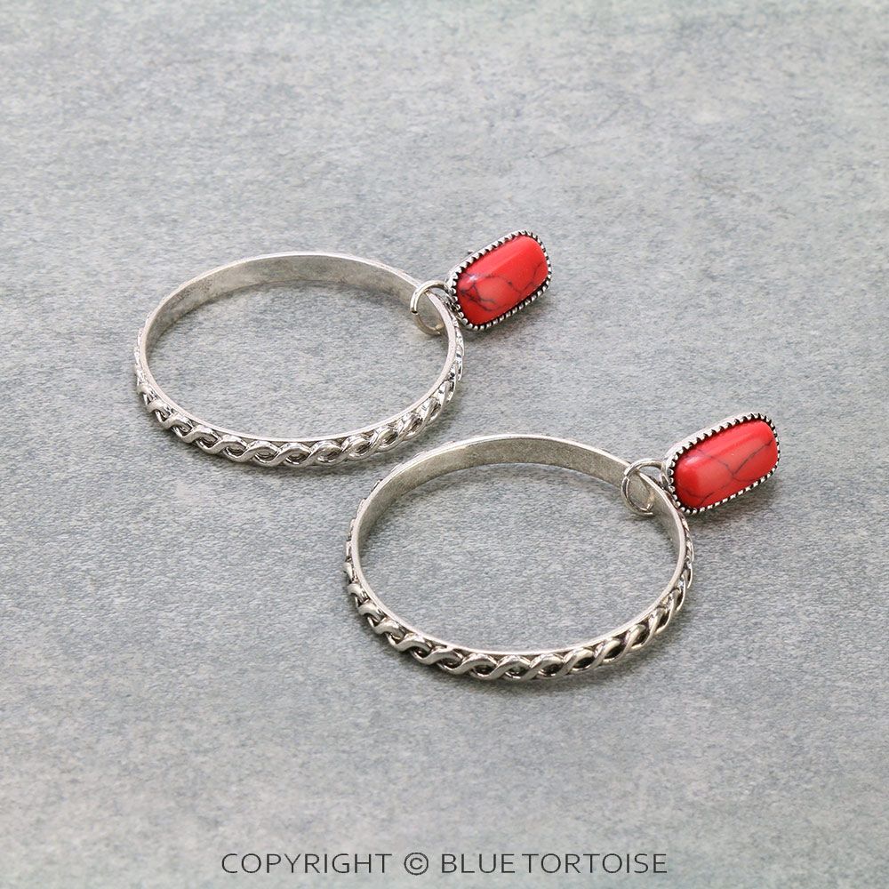 Western Metal Hoop Stone Stud Earrings