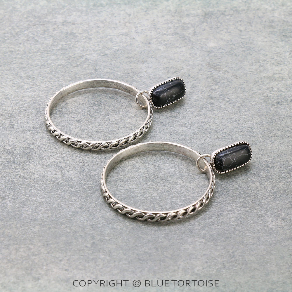 Western Metal Hoop Stone Stud Earrings