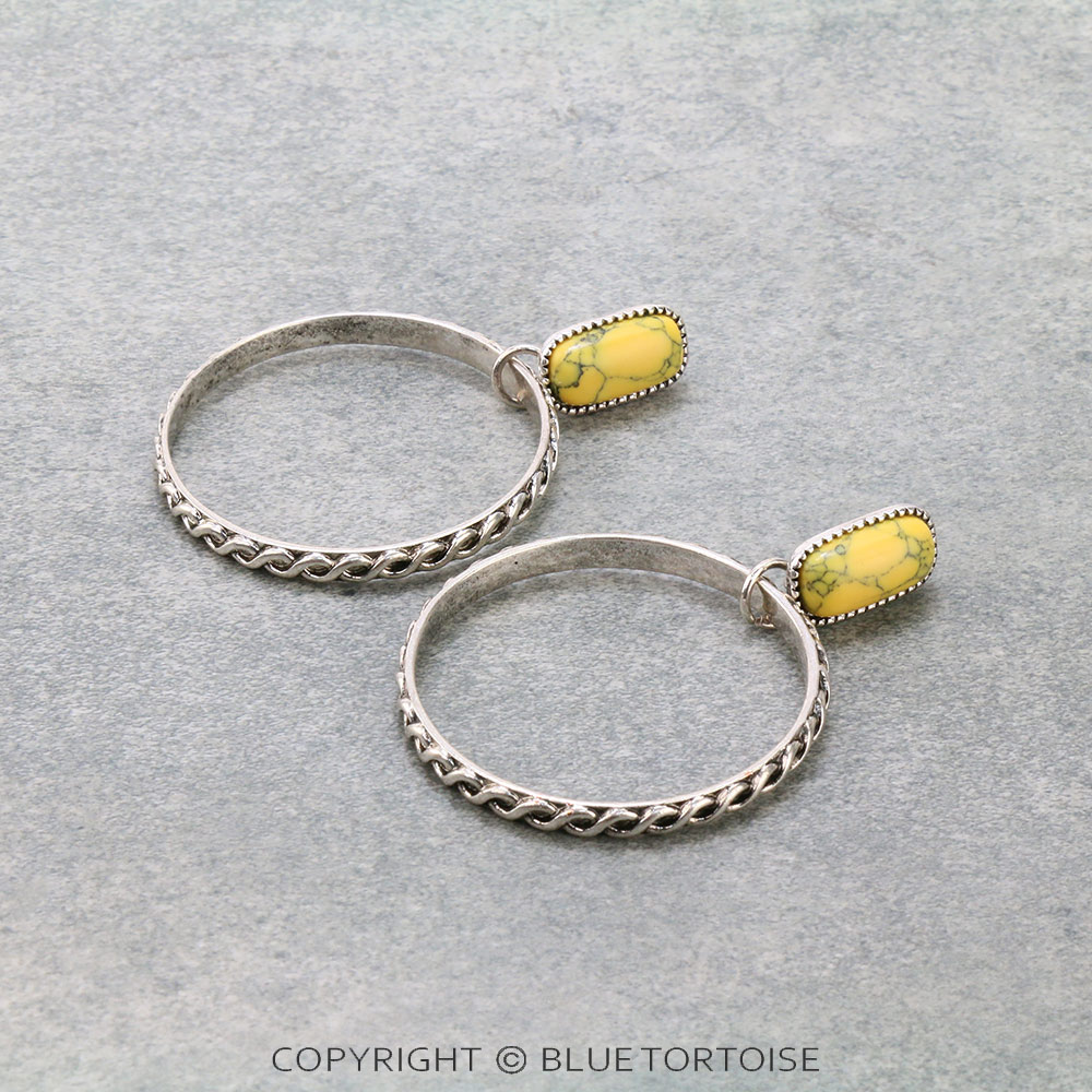 Western Metal Hoop Stone Stud Earrings