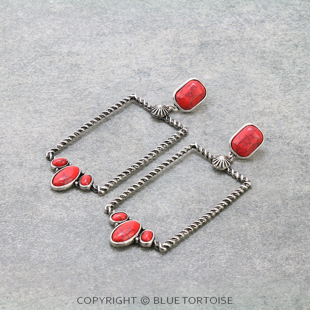 Western Rectangle Stone Stud Earrings
