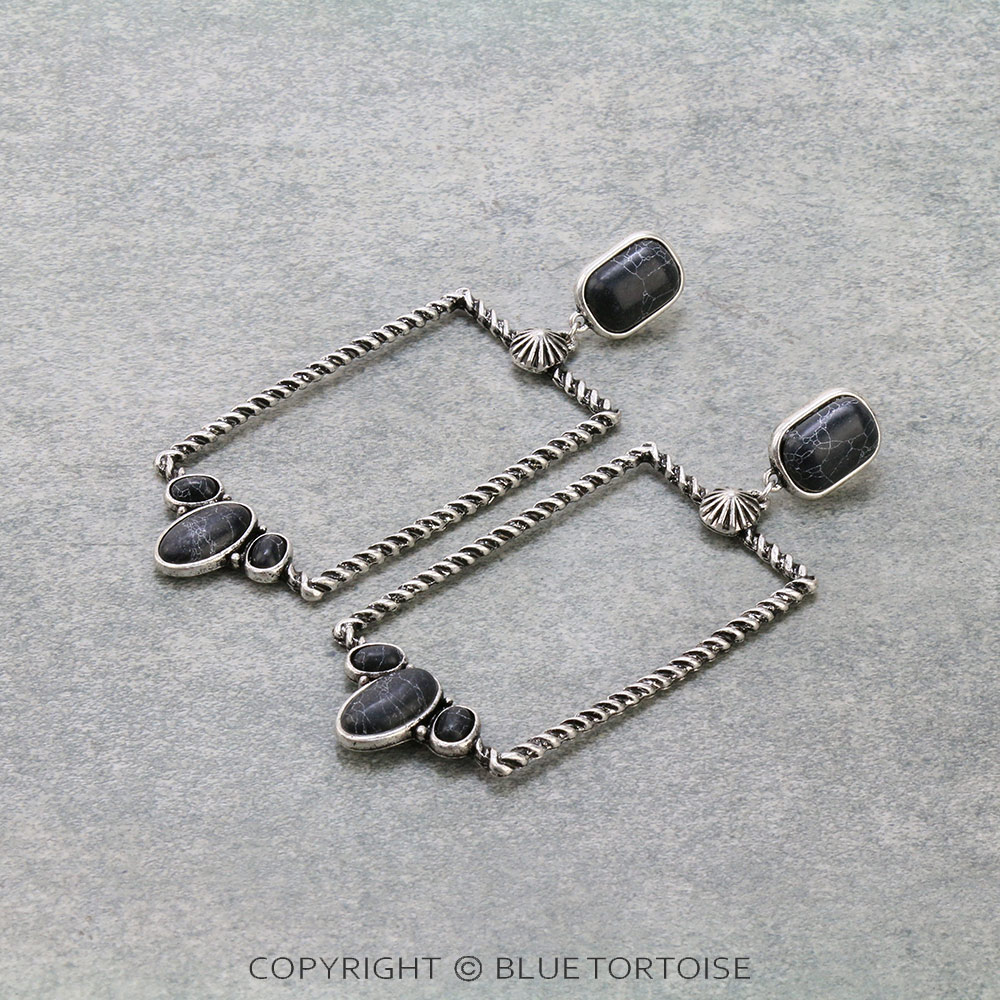 Western Rectangle Stone Stud Earrings