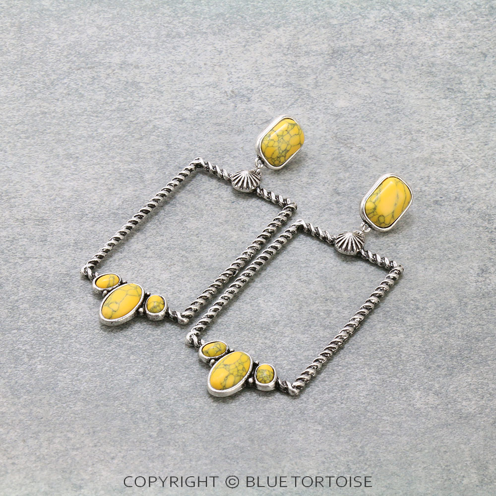 Western Rectangle Stone Stud Earrings