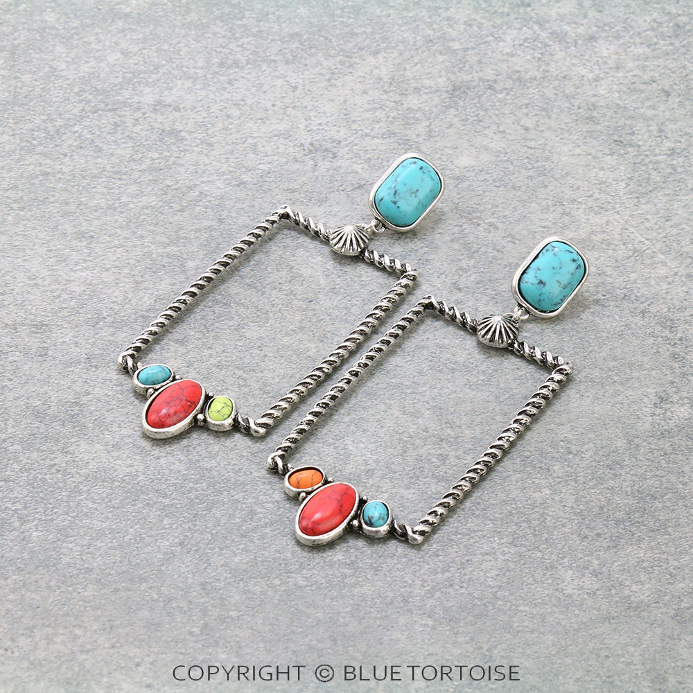 Western Rectangle Stone Stud Earrings