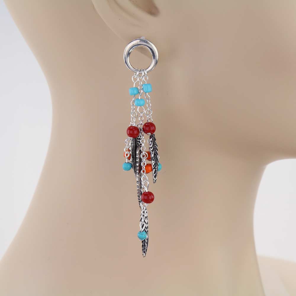 Western Feather Drop Stud Earrings - Image 2