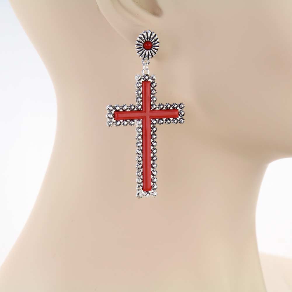 Western Cross Acrylic Stone Stud Earrings - Image 2