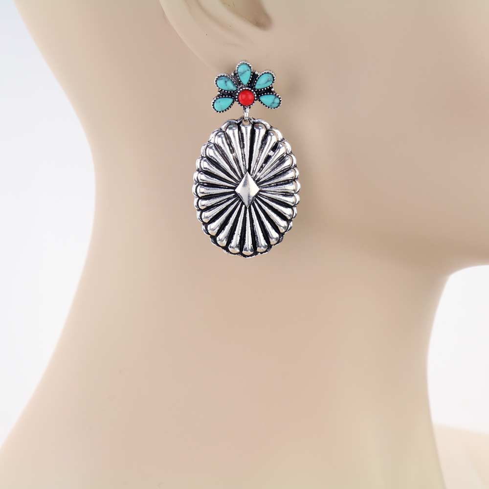 Western Concho Stone Stud Earrings - Image 2