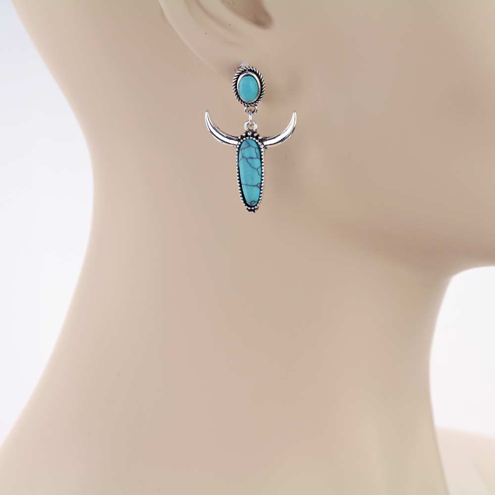 Western Steer Head Semi Stone Stud Earrings - Image 2