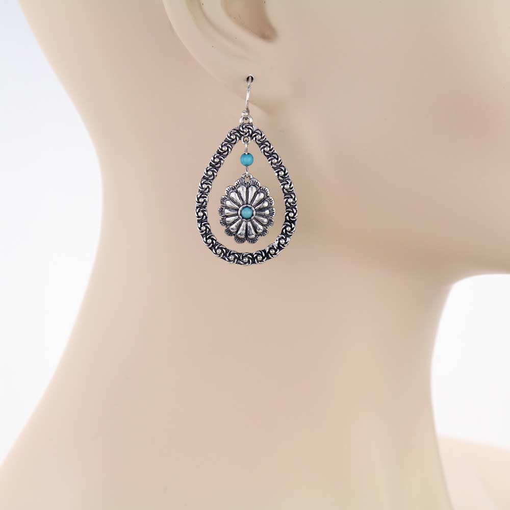 Western Concho Charm Teardrop Dangle Earrings - Image 2