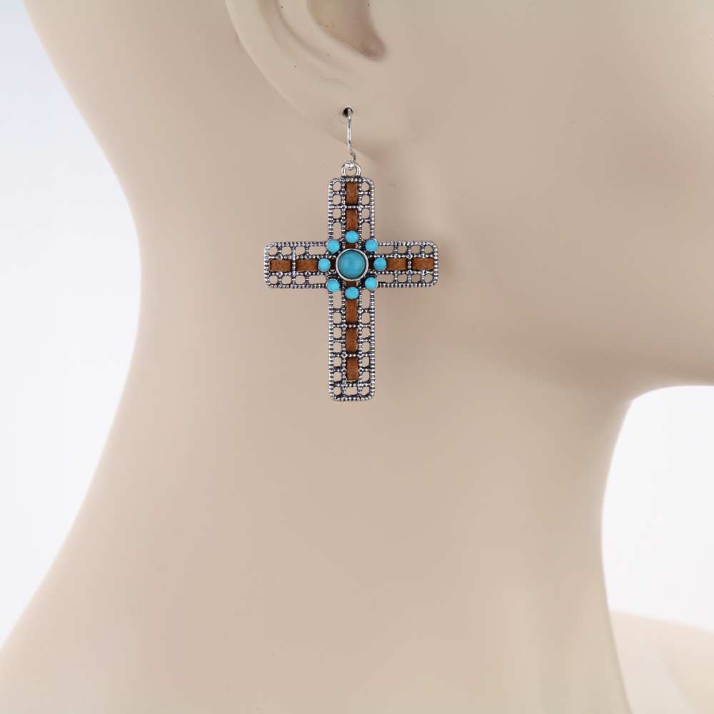 Western Suede Cross Dangle Earrings - Image 2