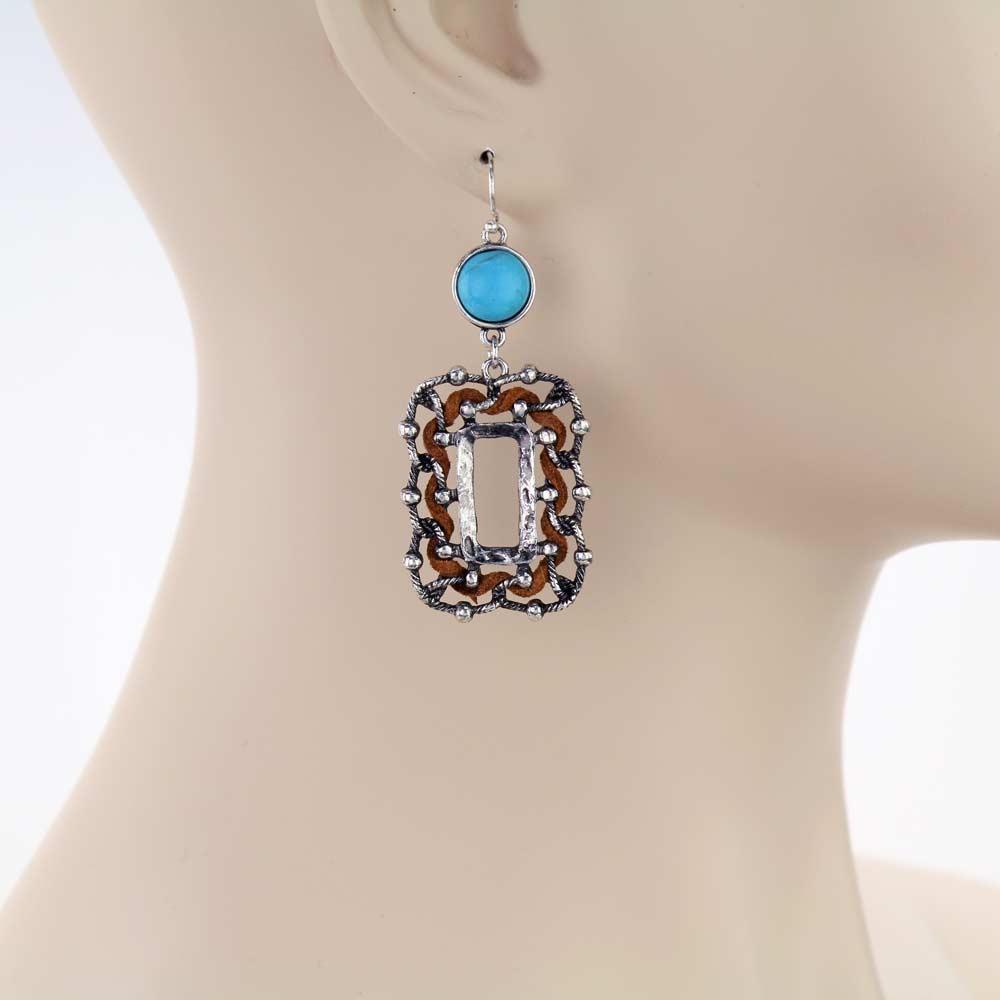 Western Suede Rectangle Dangle Earrings - Image 2