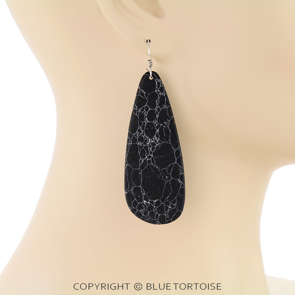 Teardrop Flat Stone Dangle Earrings - Image 2