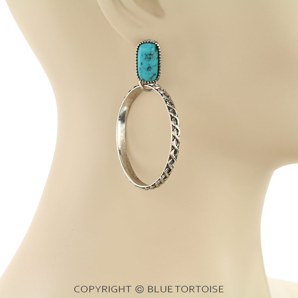 Western Metal Hoop Stone Stud Earrings - Image 2