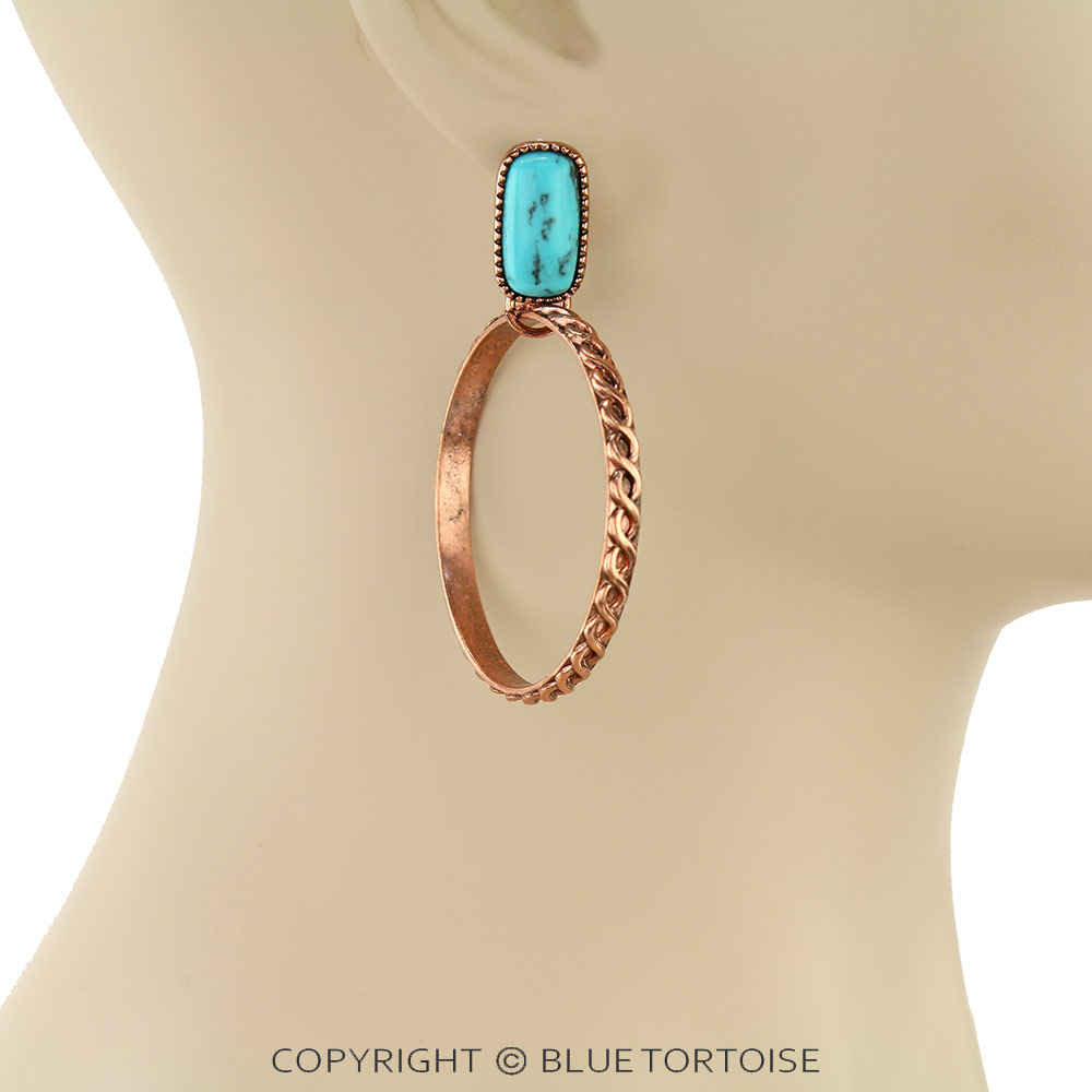 Western Metal Hoop Stone Stud Earrings - Image 2