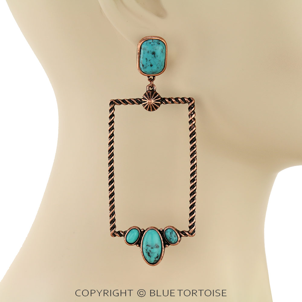 Western Rectangle Stone Stud Earrings - Image 2