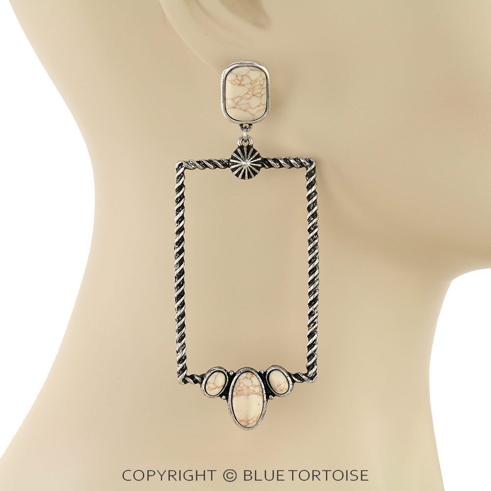 Western Rectangle Stone Stud Earrings - Image 2