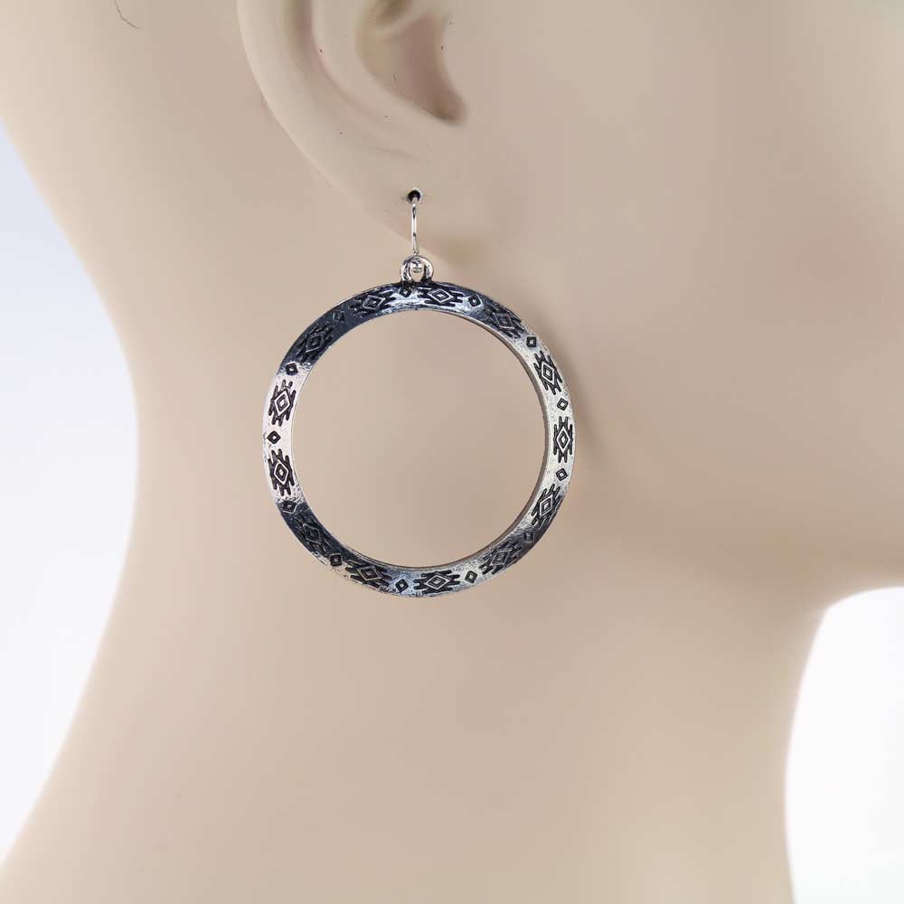 Western Texture Hoop Dangle Earrings - Image 2