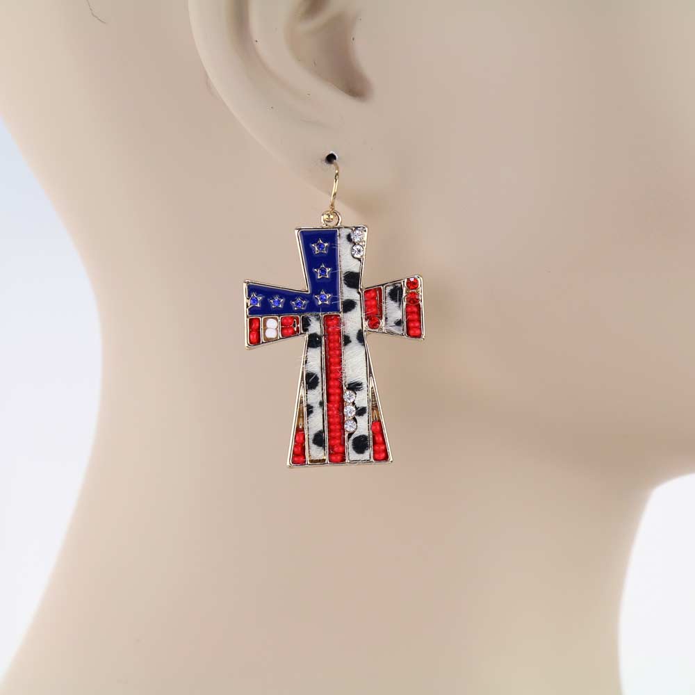 Western Leather Cross Dangle Earrings - Image 2