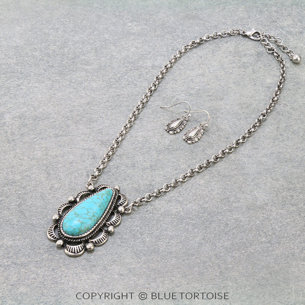 Western Teardrop Stone Necklace Set