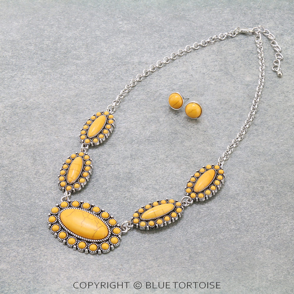Western Concho Stone Necklace Set