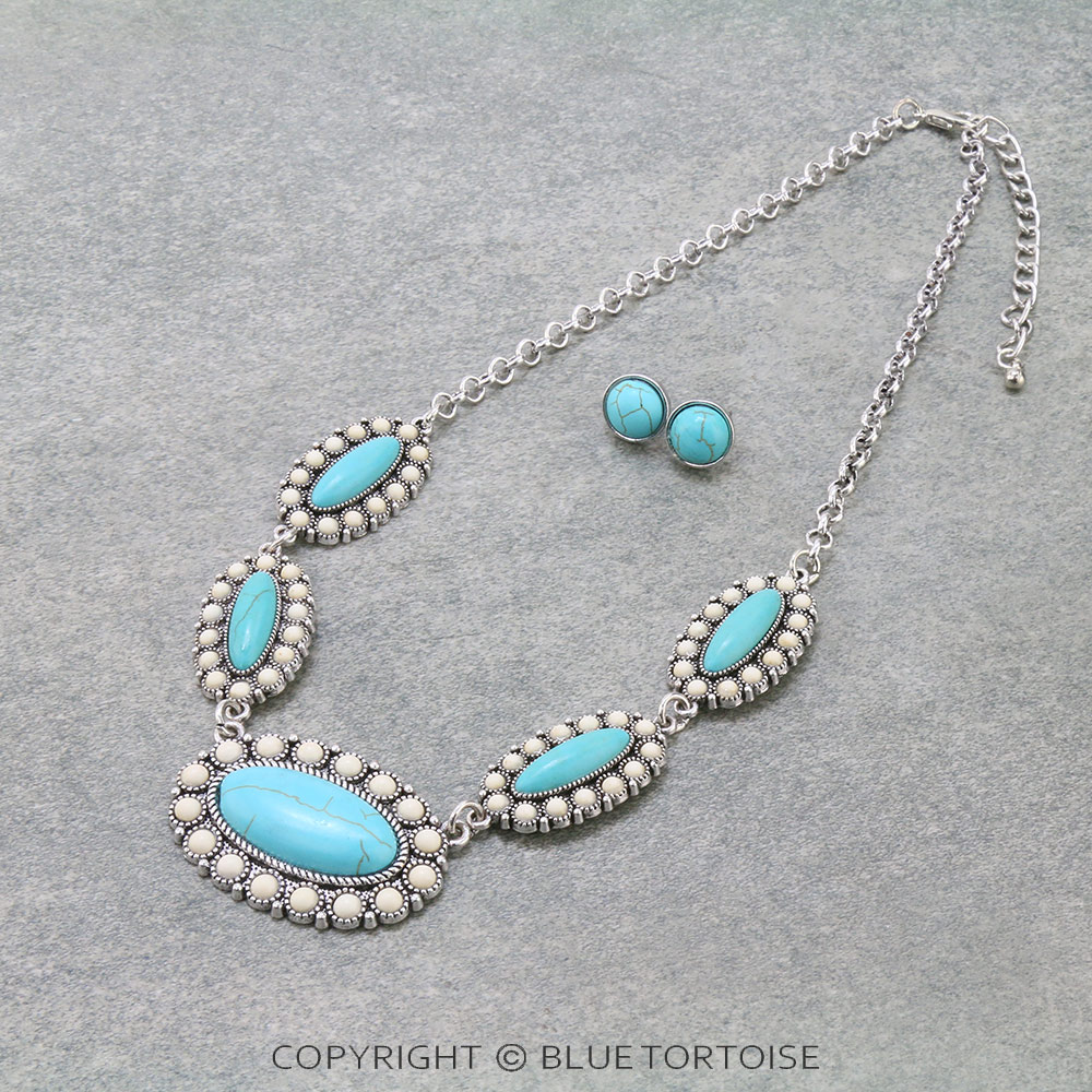 Western Concho Stone Necklace Set
