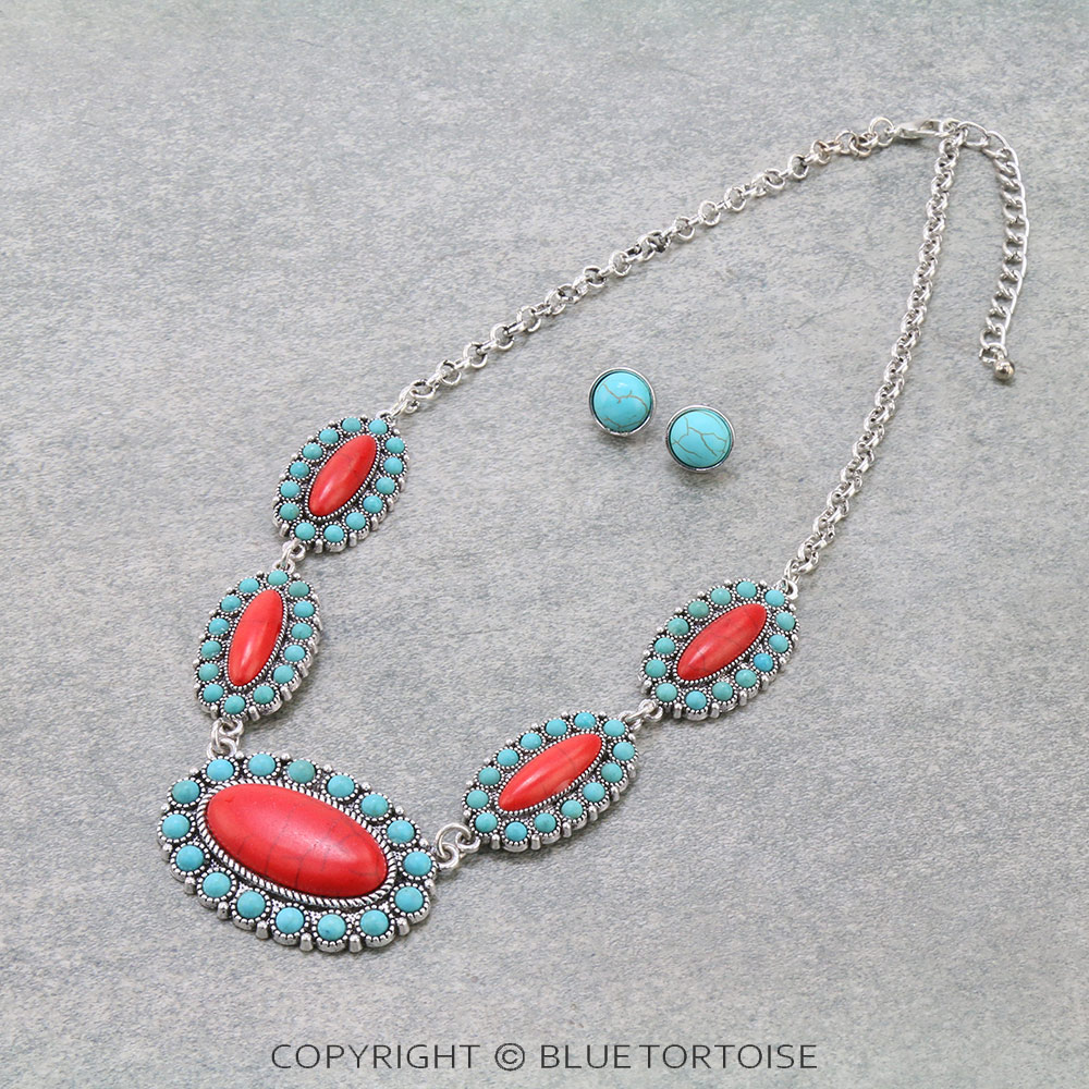 Western Concho Stone Necklace Set