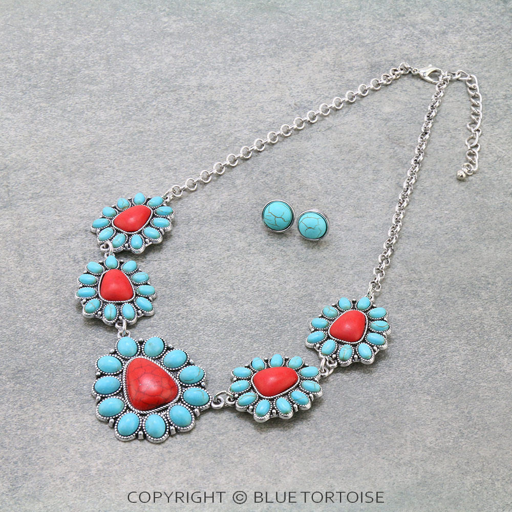 Western Concho Stone Necklace Set