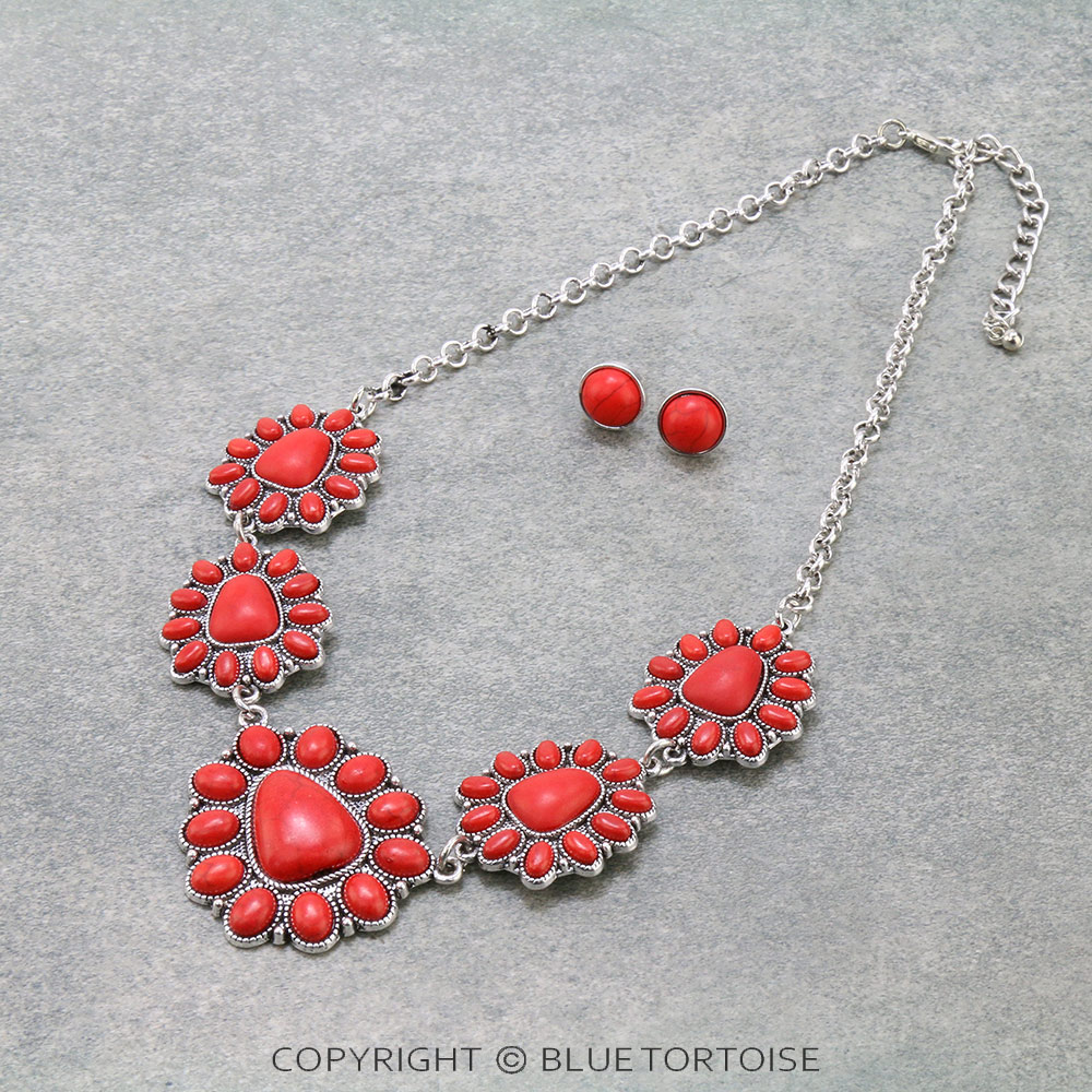 Western Concho Stone Necklace Set