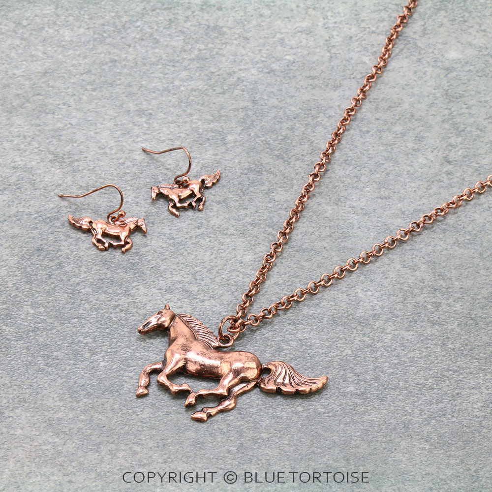 Western Running Horse Necklace Set