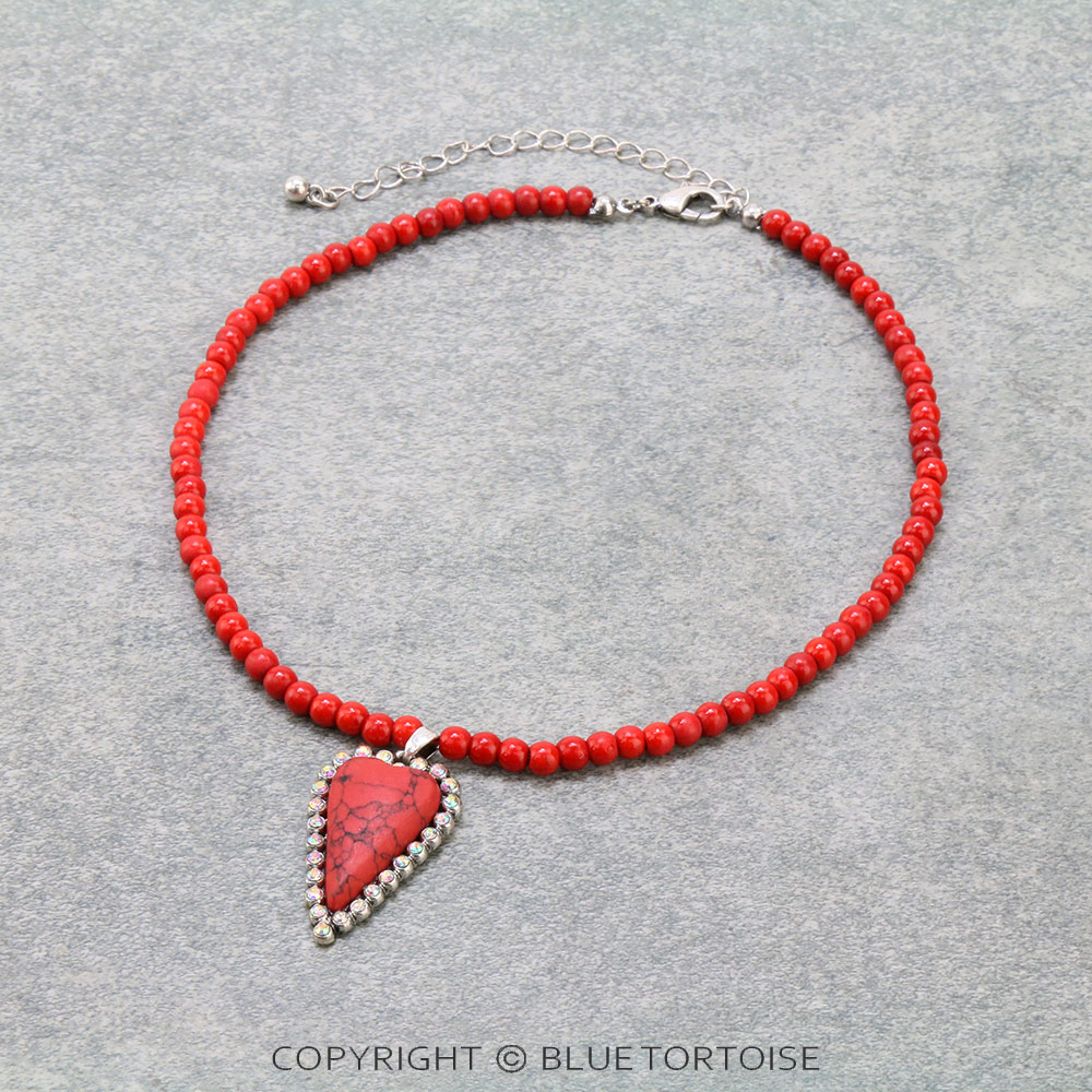 4mm Bead with Heart Pendant Choker