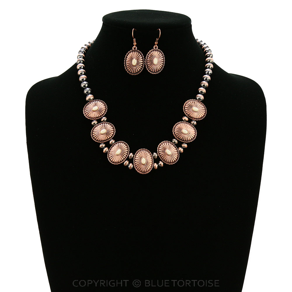 Western Concho Metallic Pearl Necklace Set - Image 2