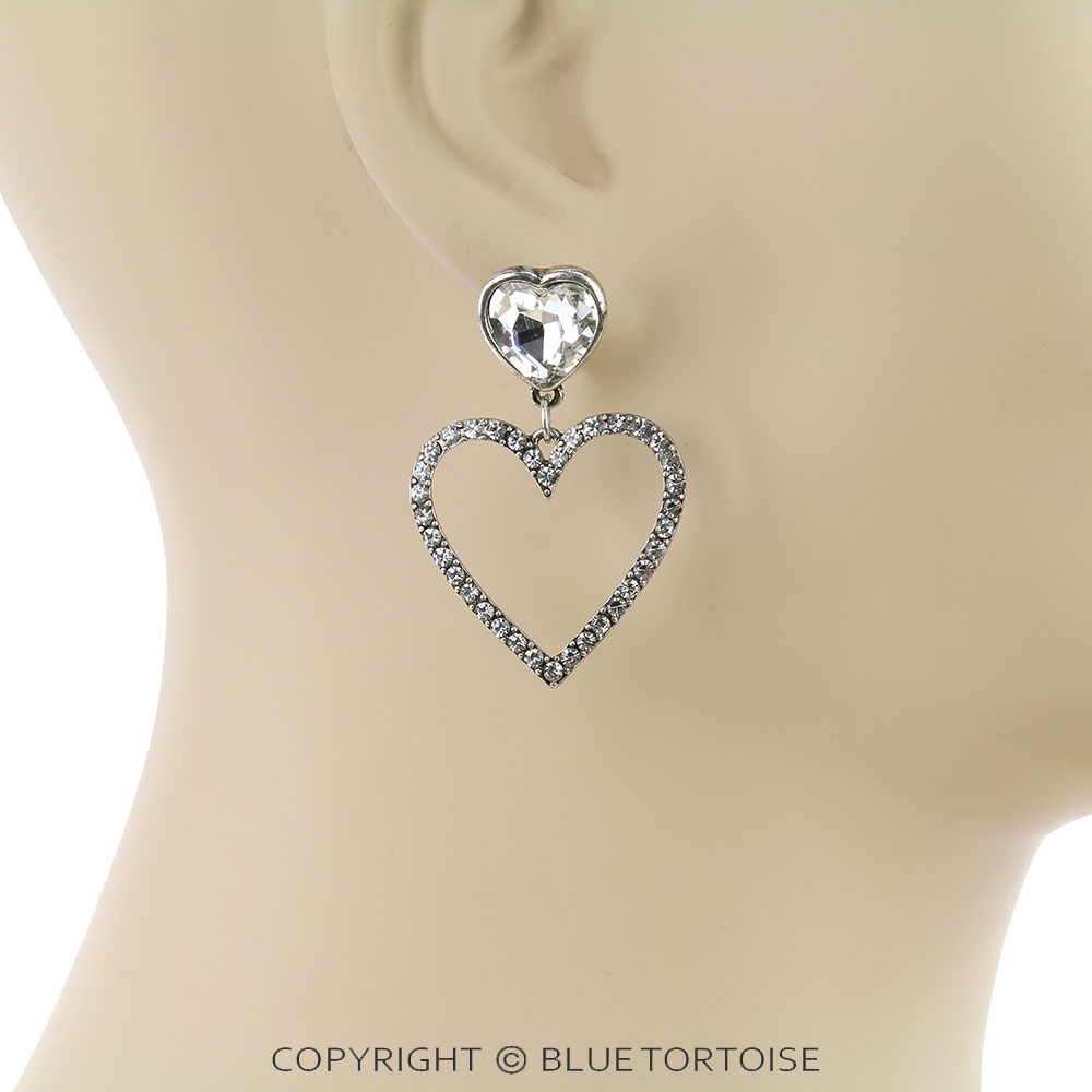 Heart Glass Stone Stud Earrings - Image 2