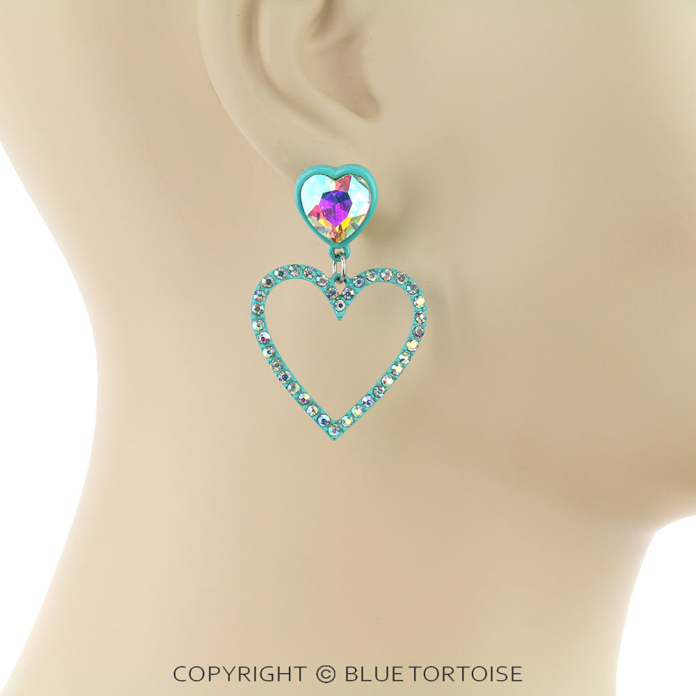 Heart Glass Stone Stud Earrings - Image 2