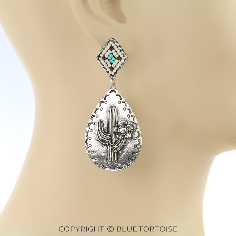 Western Cactus Seed Bead Stud Earrings - Image 2
