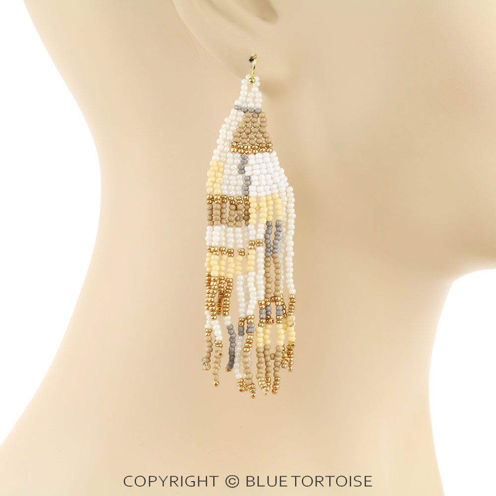 Seed Bead Fringe Dangle Earrings - Image 2