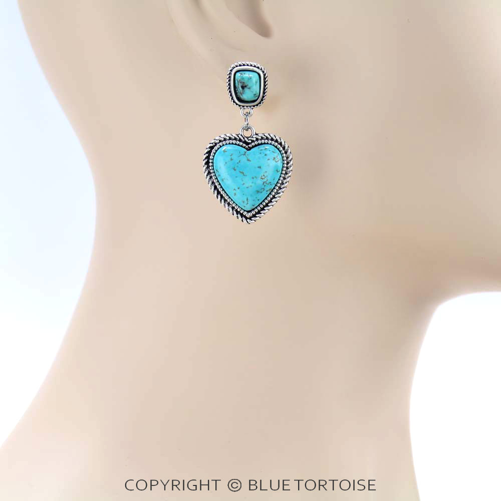 Natural Stone Heart Post Earrings - Image 2