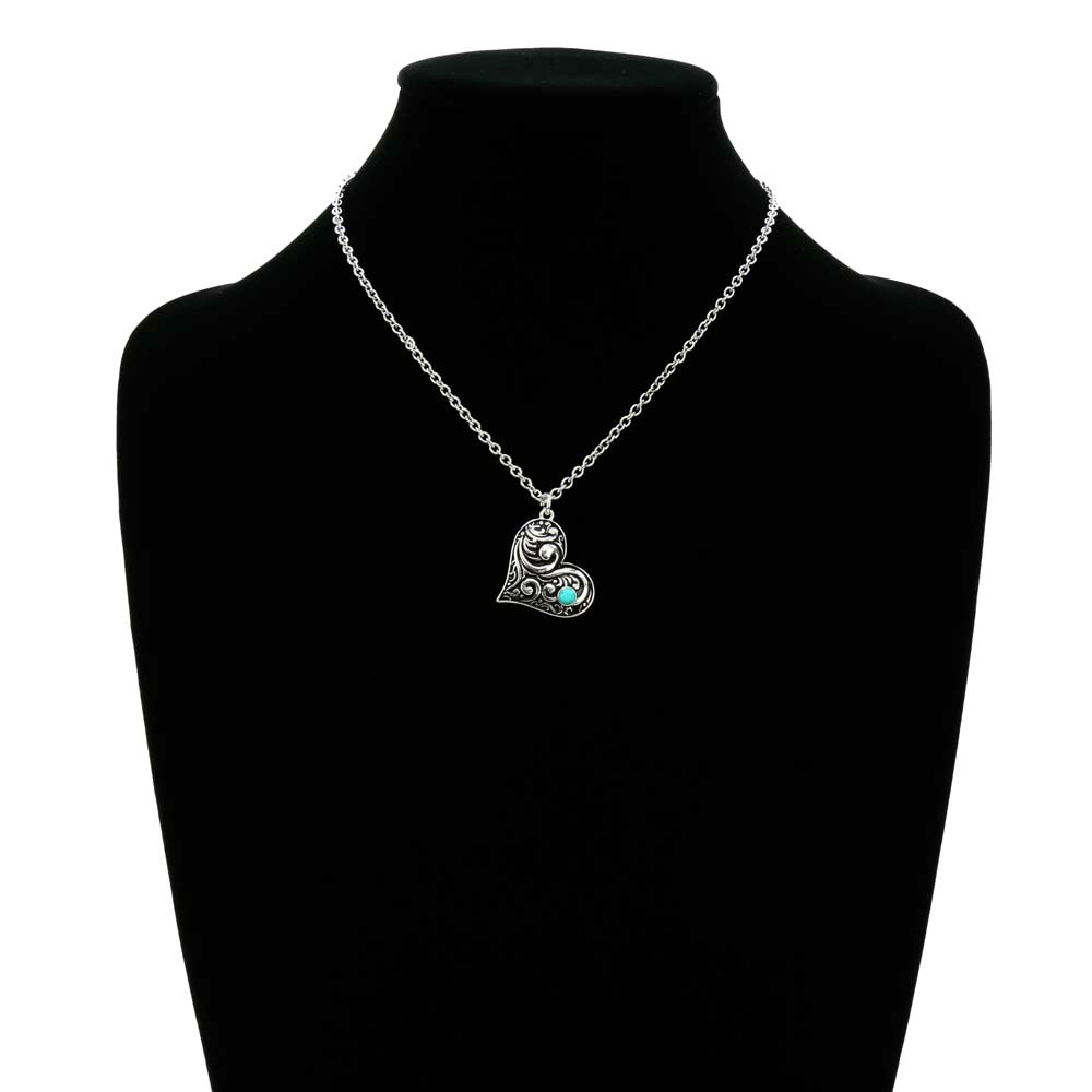 Western Floral Pattern Heart Chain Necklace - Image 2